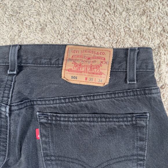 Vintage Levis 501 Jeans Mens 35X34 Black Straight Button Fly Denim Pants 90s USA - Picture 12 of 13